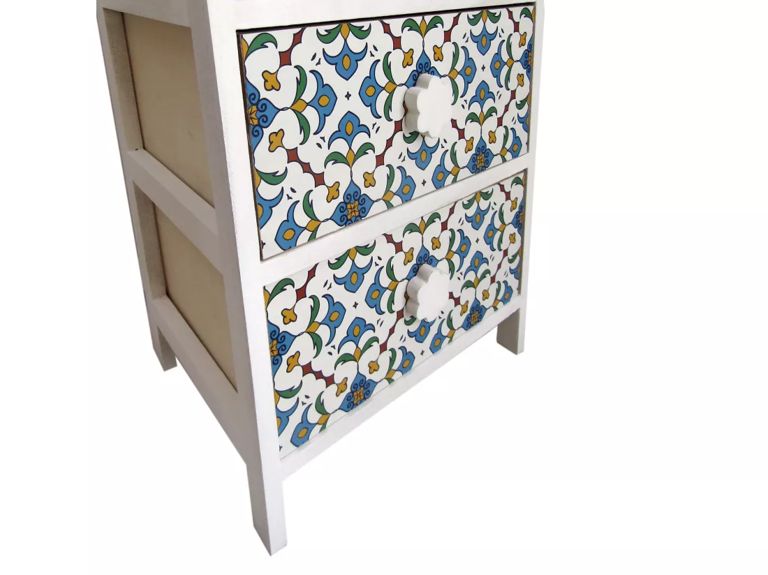 Commode 5 Tiroirs Moderne Bois Clair Blanc Bleu 93x40x30
