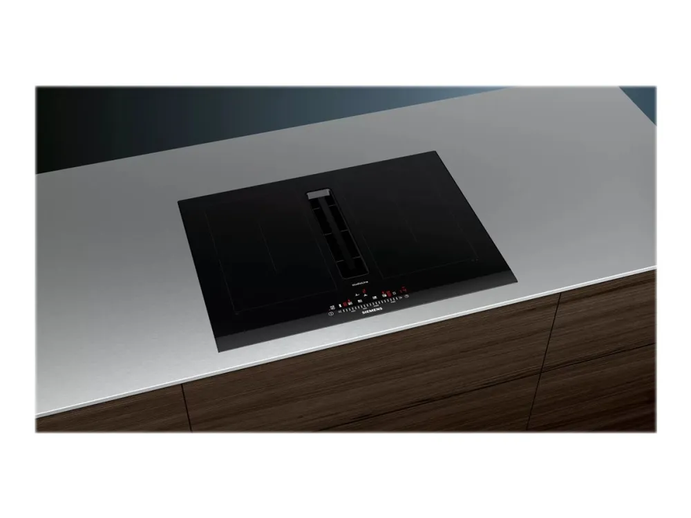 Siemens studioLine iQ500 ED777FQ25E - Induktions kogeplade - 4 plader - Niche - bredde: 56 cm - dybde: 49 cm - Klasse B - Studioline - sort med nedtræksudstødning (ekstraktion og recirkulation med ekstra recikuleringssæt)