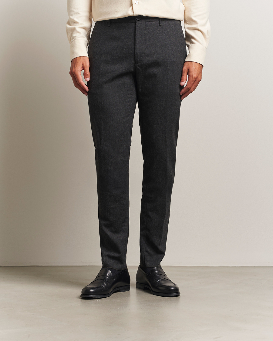 Incotex Slim Fit Washable Flannel Trousers Charcoal