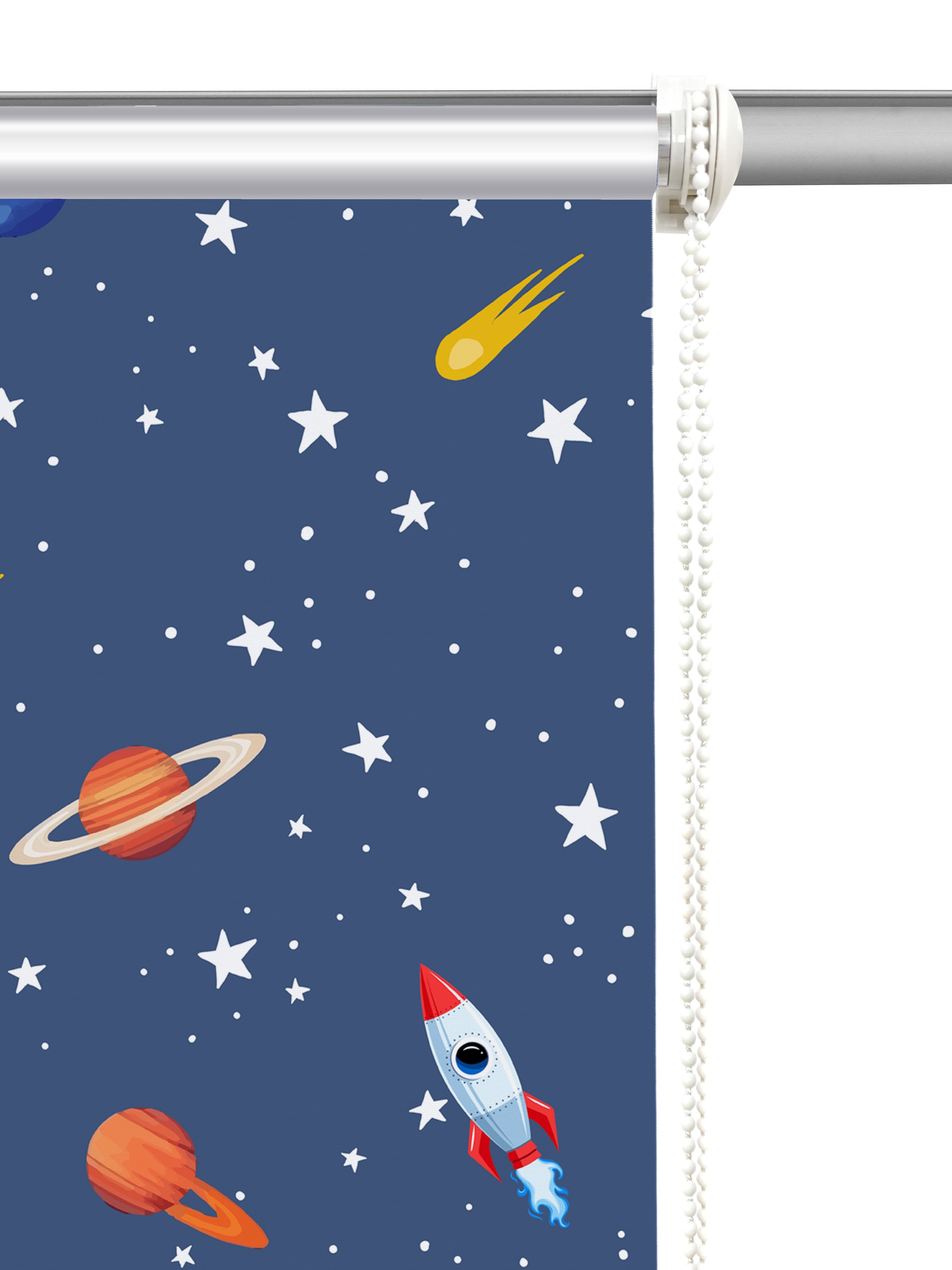 GOODproduct Rollo »ASTRONAUT« verdunkelnd Blendschutz | Sichtschutz | Verdunkelung ohne Bohren freihängend Fixmass, Klemmfix, Astronaut, Kinderrollo -NEUHEIT!