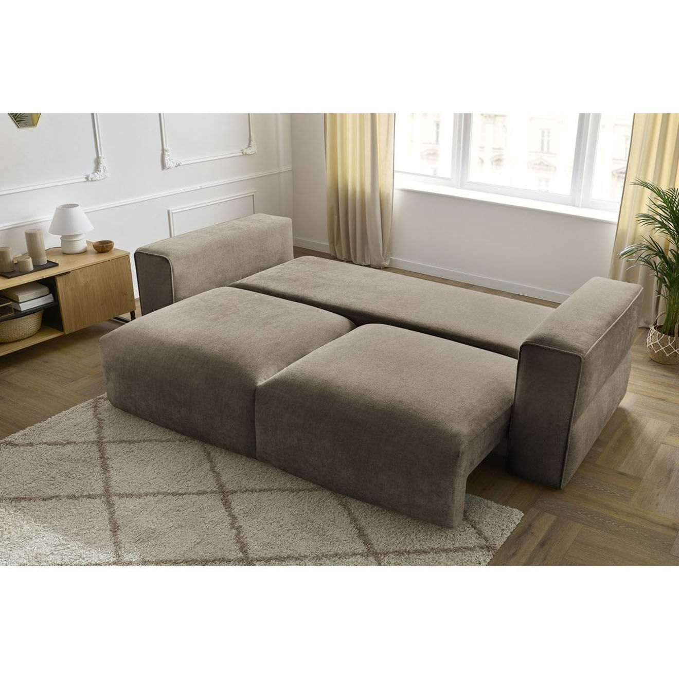 Bobochic Canapé convertible coffre ezechiel taupe - 265x109x82 cm