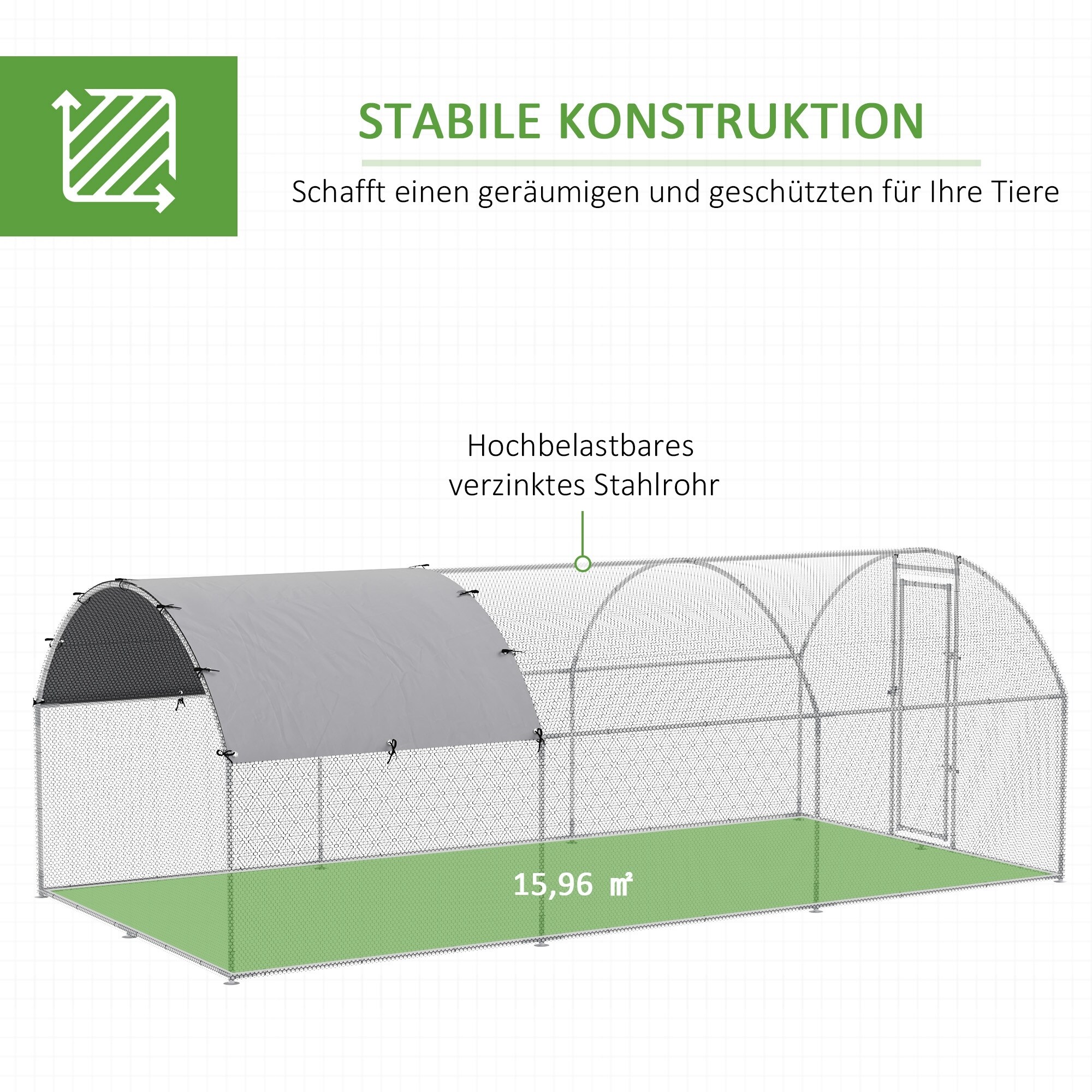 PawHut Kleintierstall mit Schatten Dach silber 280L x 570B x 197H cm