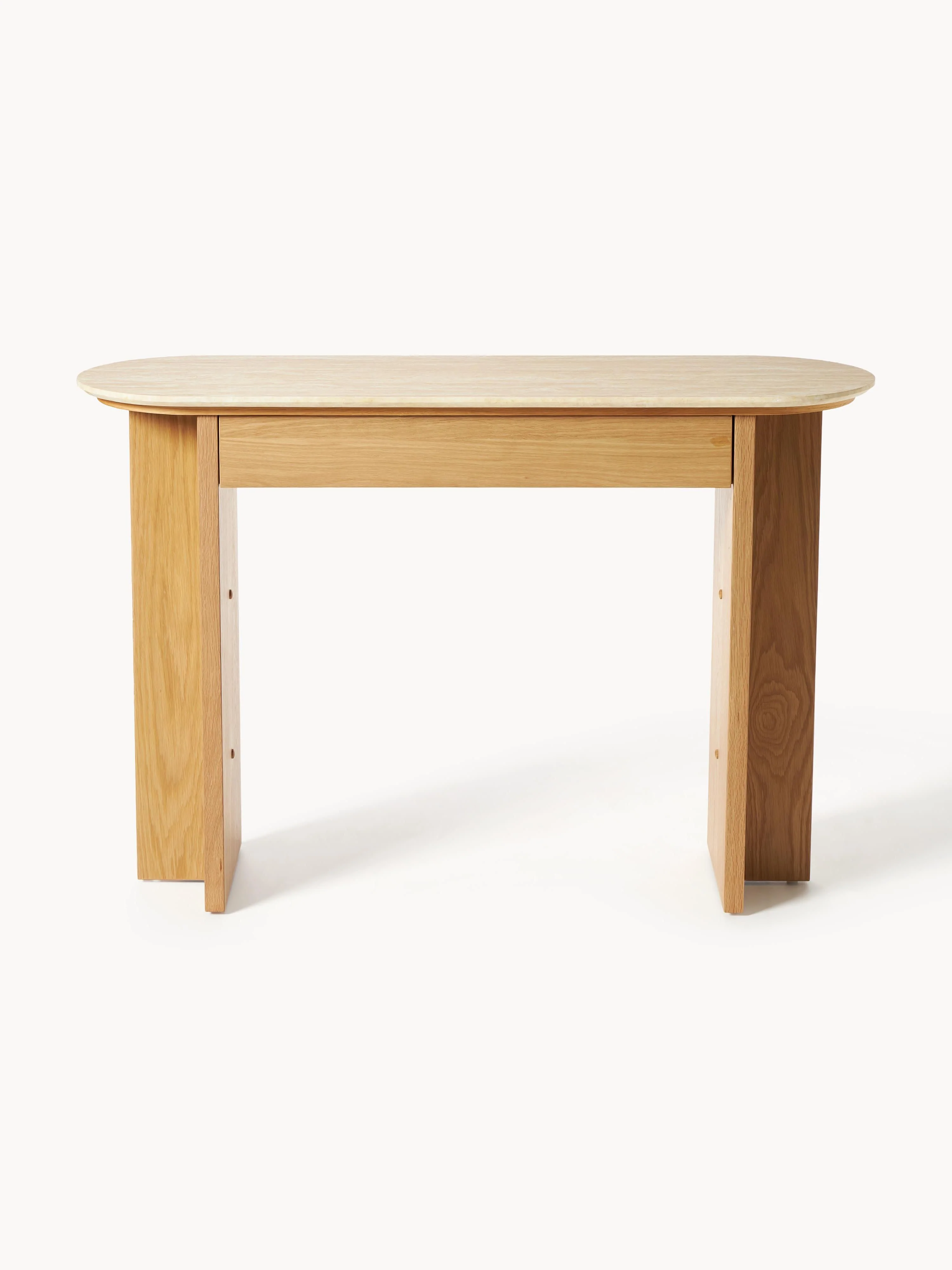 Houten console Zumi met travertin blad en lade