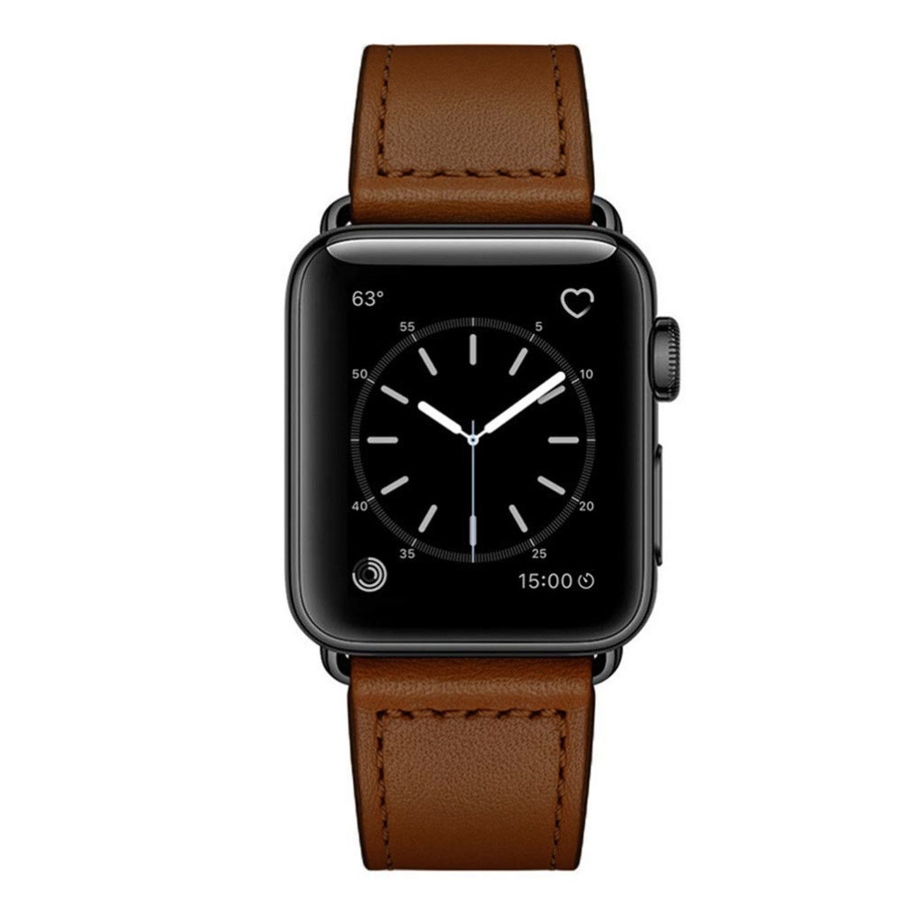 Apple Watch (49/46/45/44 mm) Echtleder Ersatz Armband mit Druckverschluss (Gelenkumfang 178-220 mm) - Braun
