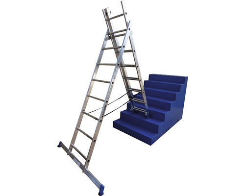 WERNER Multifunctionele ladder, aanleun-, trap- of uitschuifladder, aluminium, 3-delig, 3 x 8 sporten, werkhoogte 5,2 m