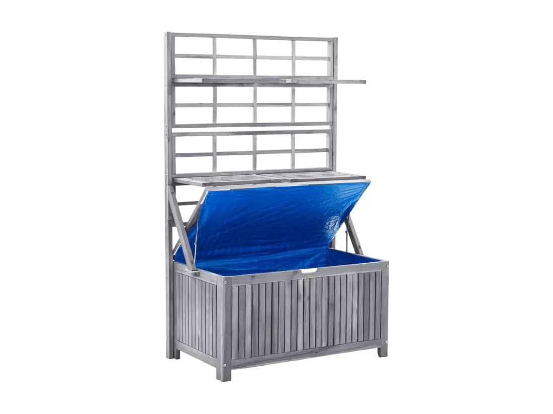 Boîte de rangement avec treillis Gris 99x55x160cm Acacia solide