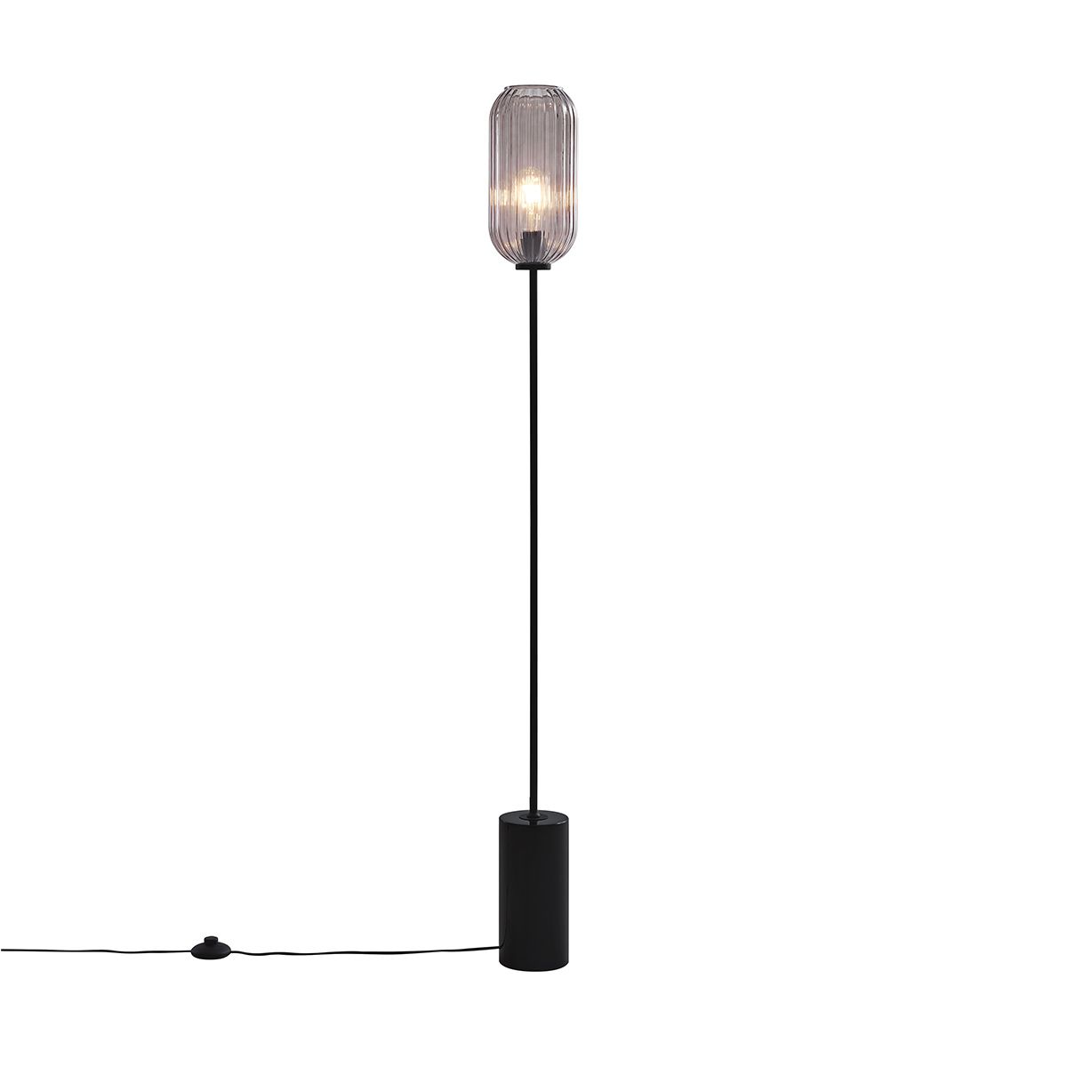 Art Deco vloerlamp zwart met smoke glas - Rid