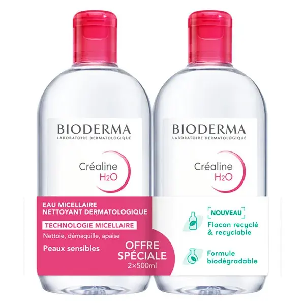 Água Micelar de Limpeza Bioderma Créaline H2O, Pacote com 2 x 500ml