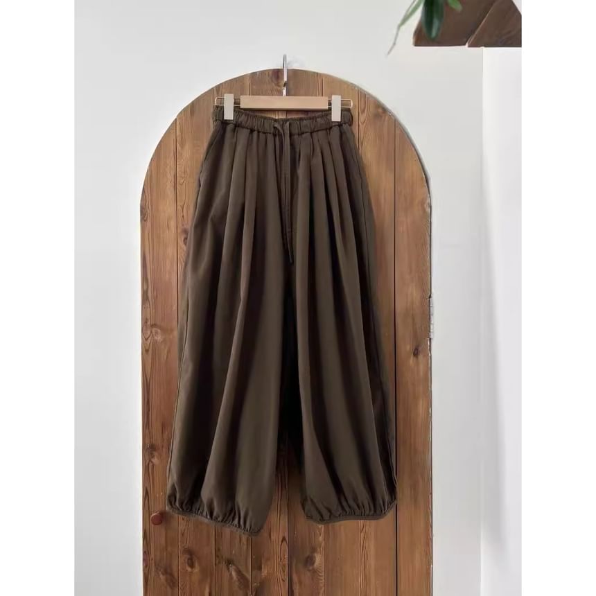 Fluffush - Effen, cropped baggy broek met trekkoord in de taille