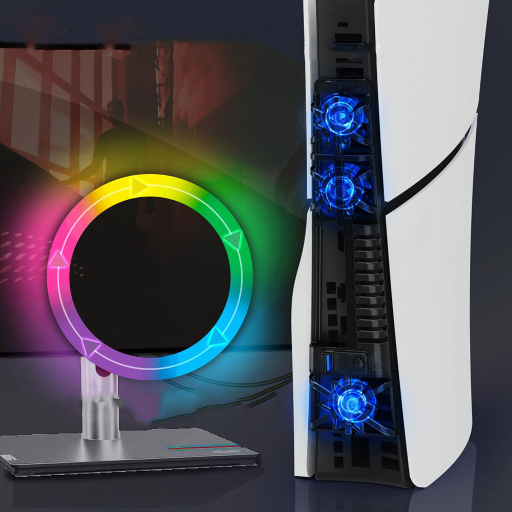 Sony PlayStation PS5 Slim USB A Kühler / Lüfter mit RGB LED Beleuchtung - Schwarz