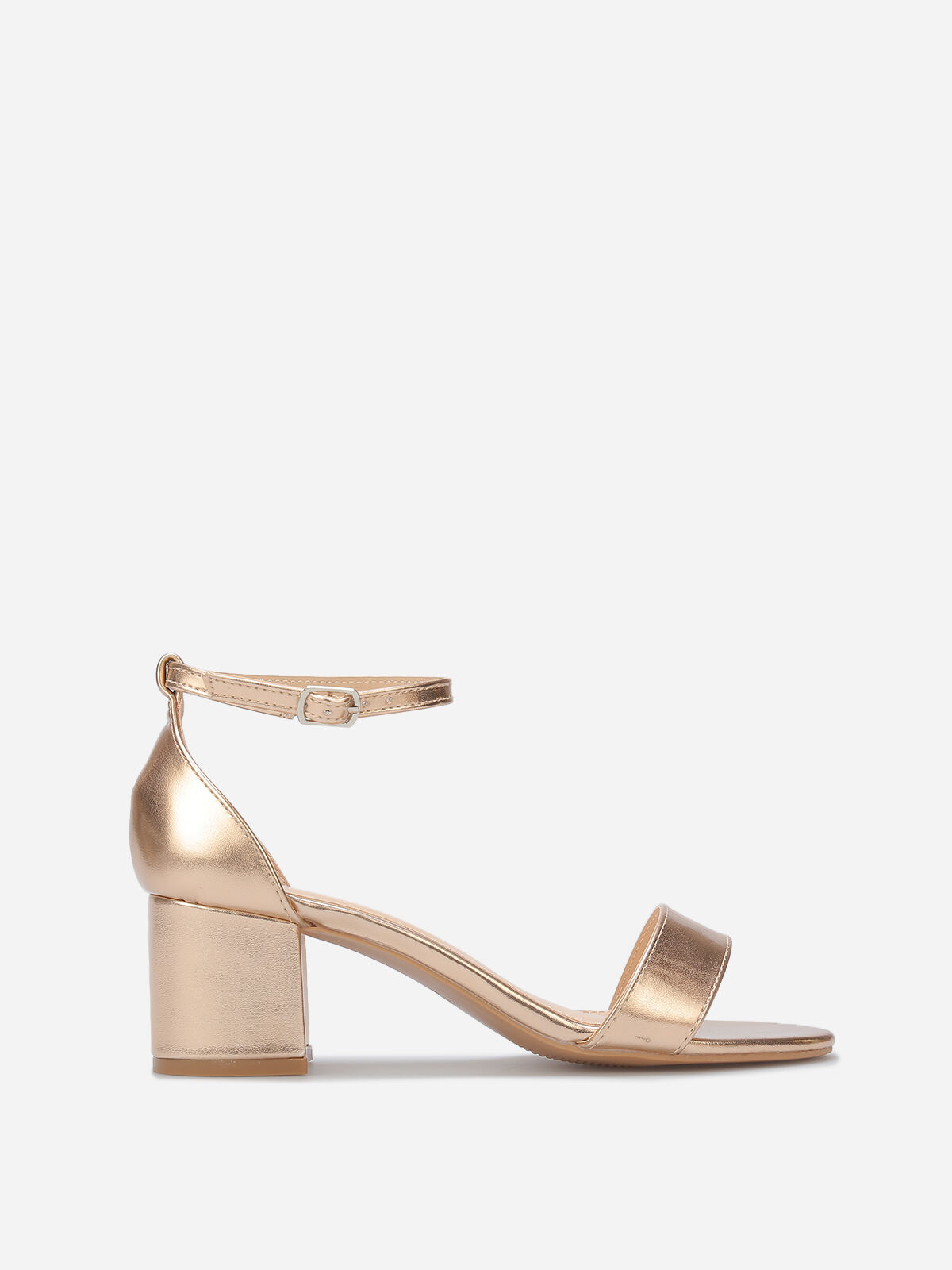 Sandales en simili à petit talon carré- Doré rose