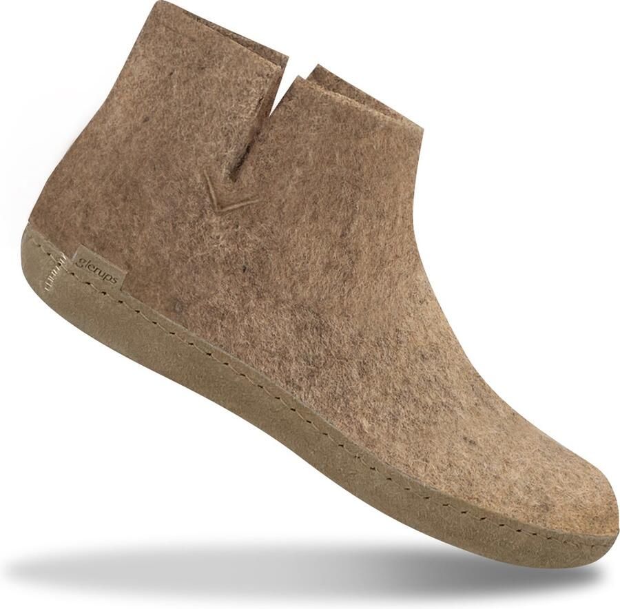 Glerups Hoge Wollen Sloffen Leren Zool Beige