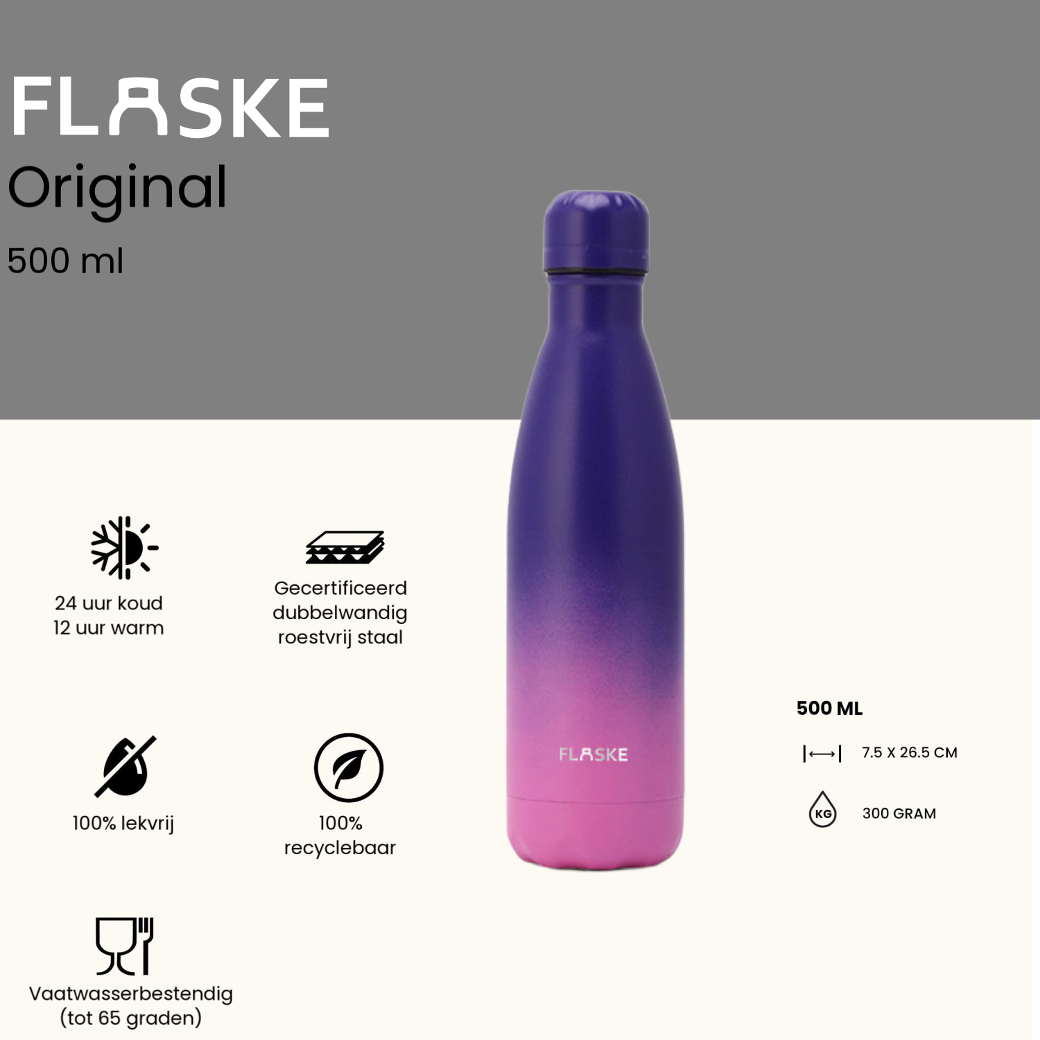 FLASKE 500 ml  RVS Drinkfles - Gradient Lavender
