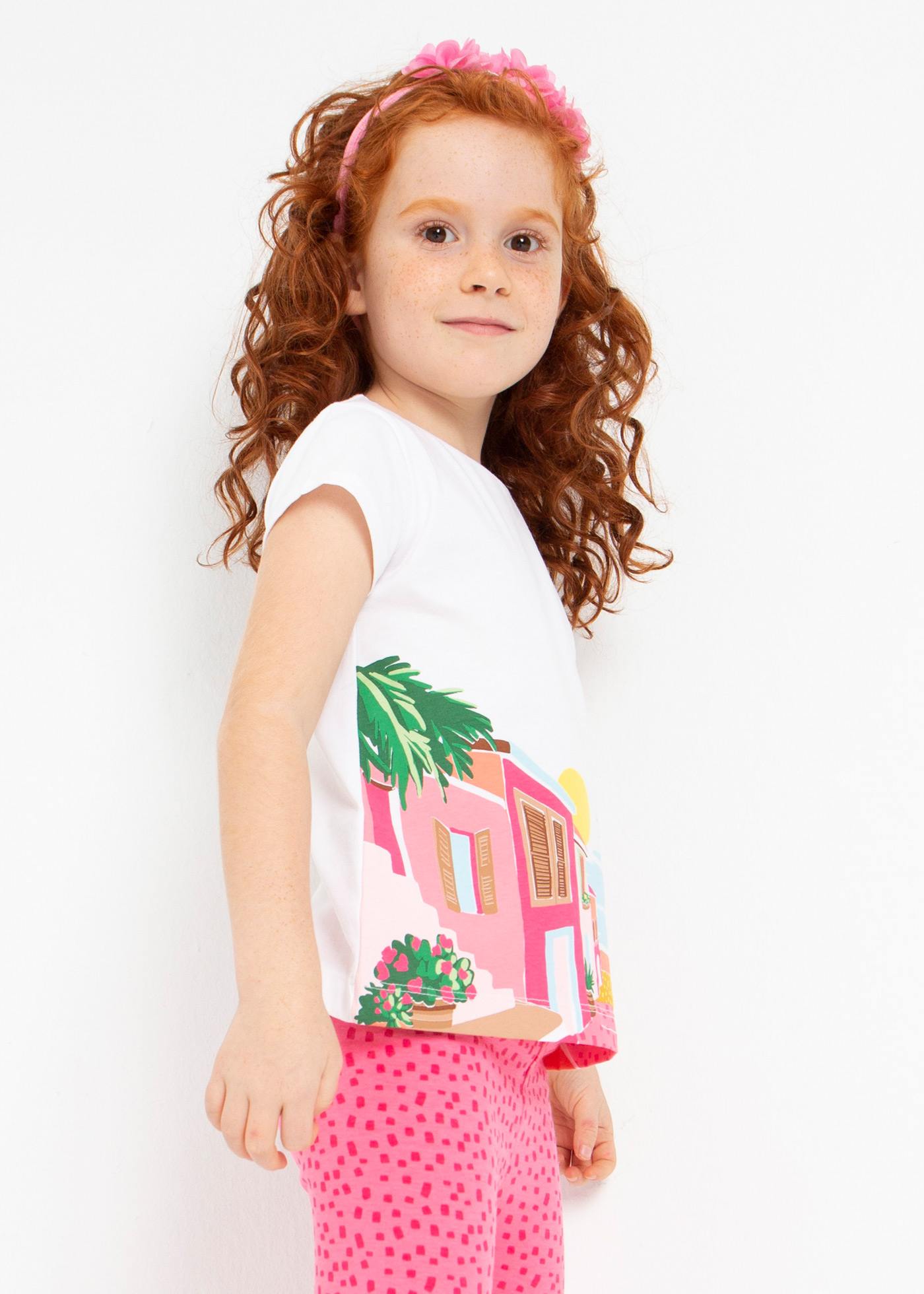 Conjunto de duas peças em algodão sustentável estampado para meninas
