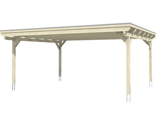 Konsta dubbele carport met aluminium dakpanelen inclusief H-ankers, 618x500 cm, natuurlijke afwerking