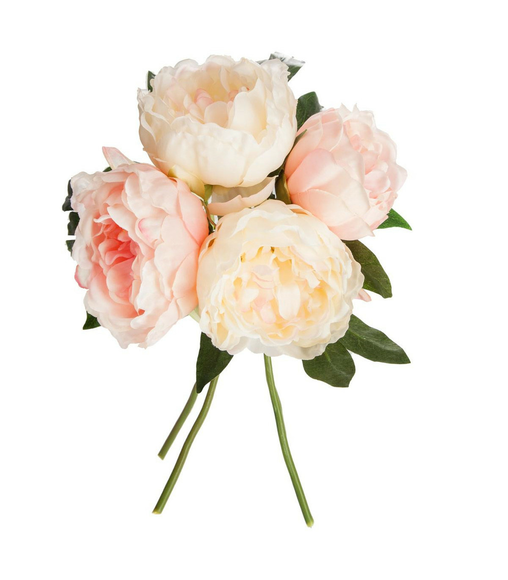 Bouquet de fleurs artificielles 4 pivoines roses d. 25 x h. 30 cm