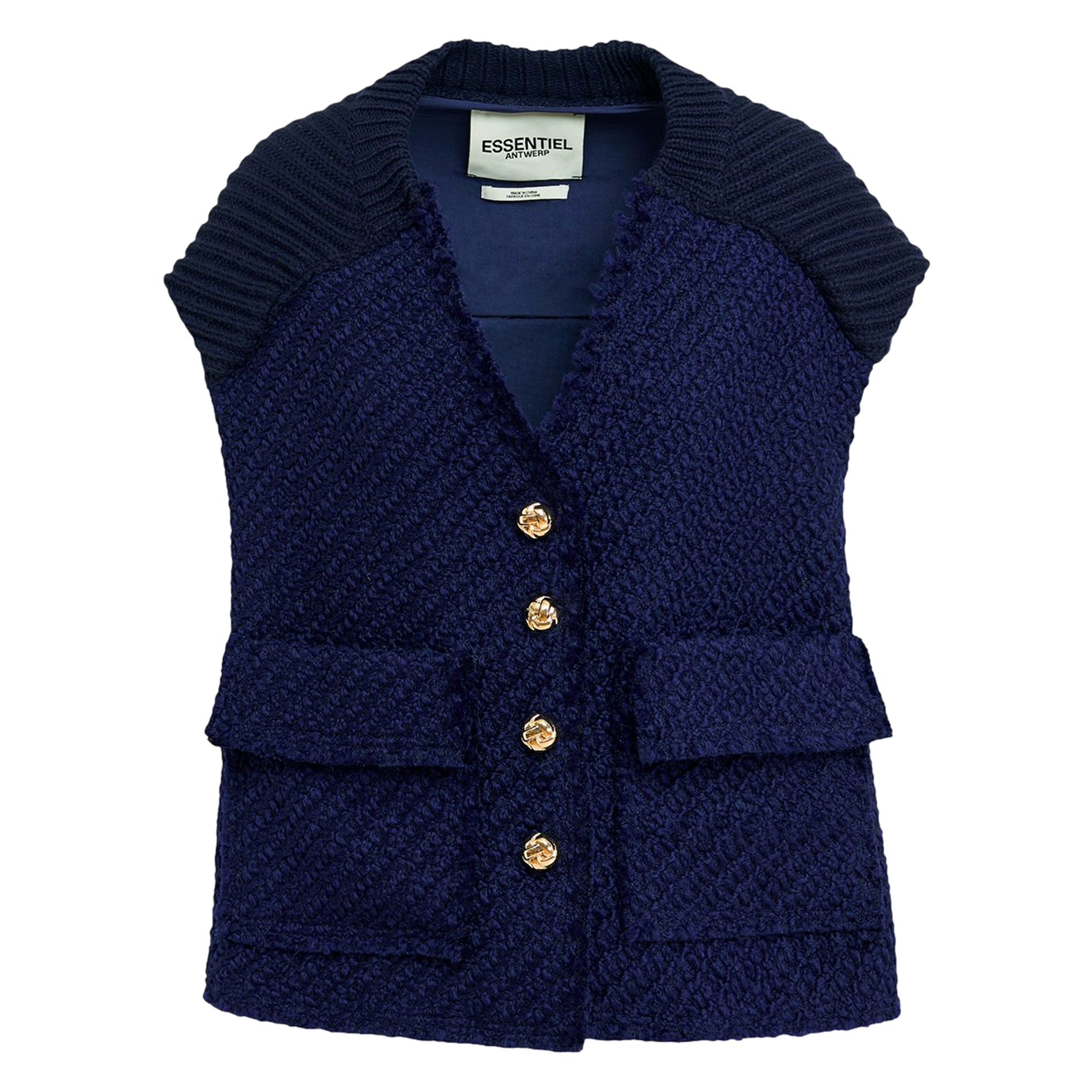 GEOLOGIC - Veste sans manches col V ample en laine mélangée | Bleu