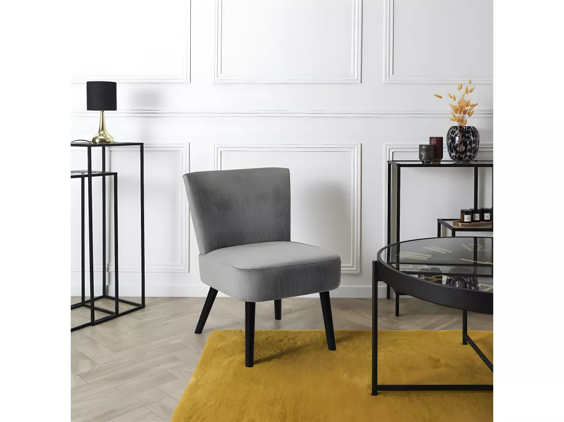 KONAE - Fauteuil Crapaud en Velours Côtelé Gris