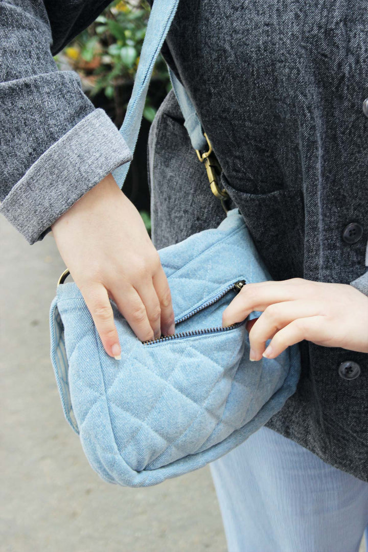Sac à main matelassé Margault Denim Bleu