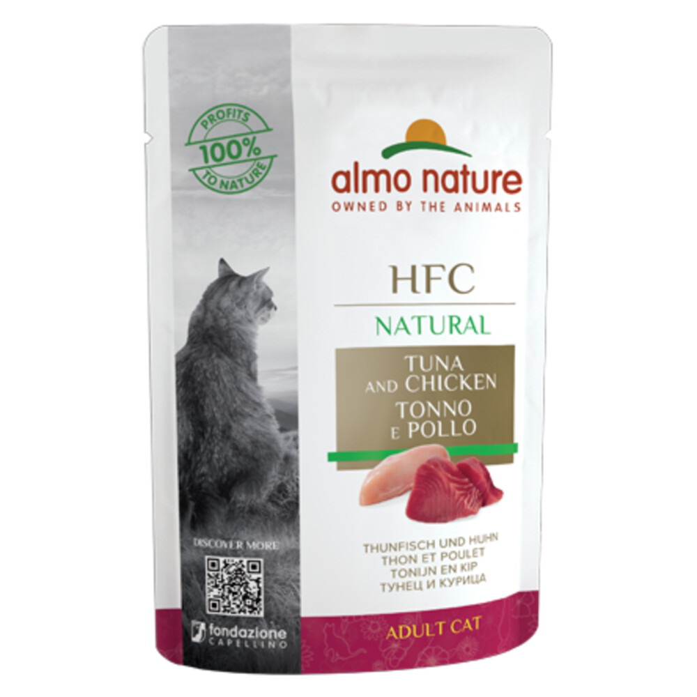 24x Almo Nature HFC Natural Kattenvoer Nat Maaltijdzakje Tonijn & Kip55 gr
