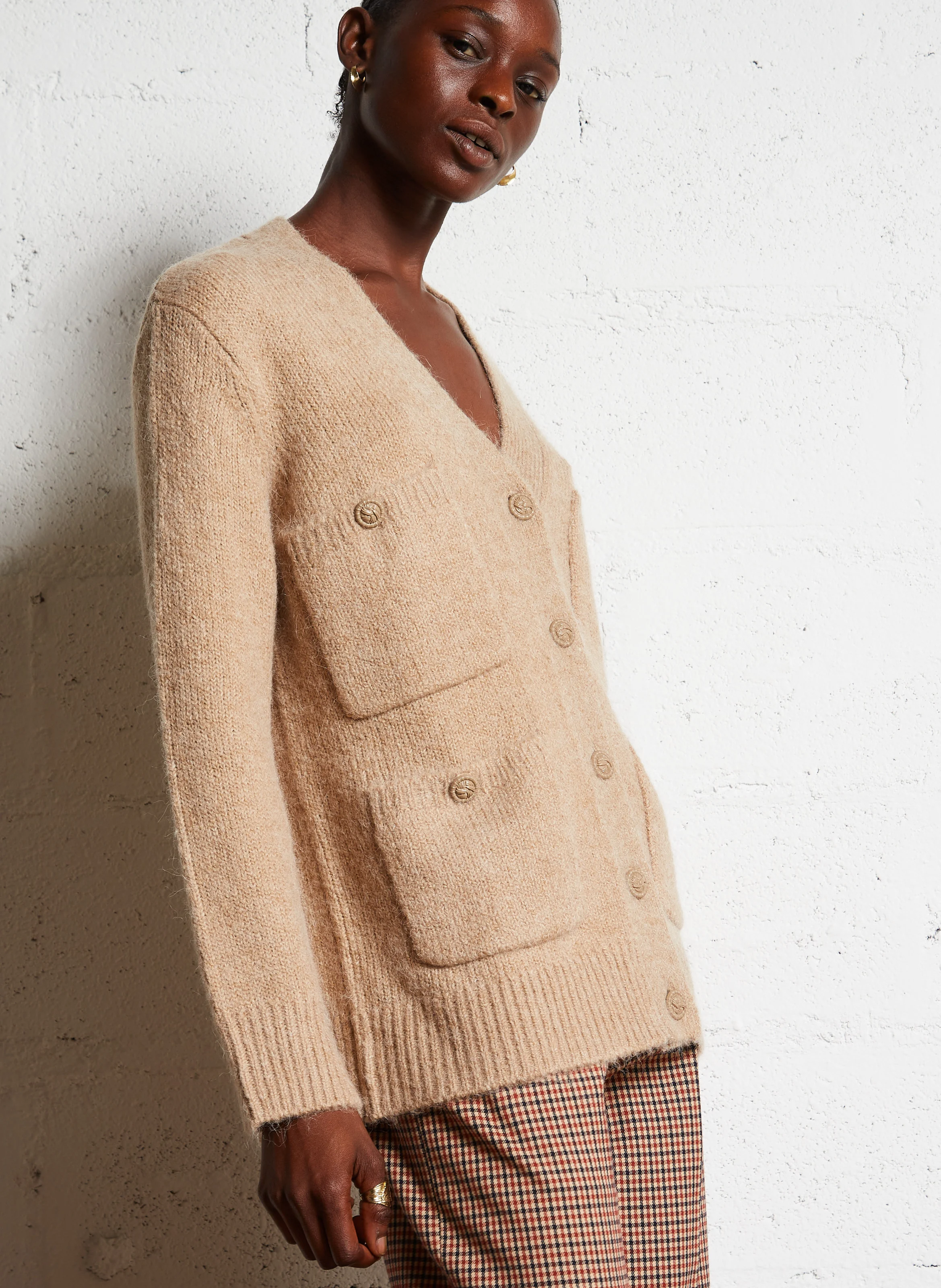 LLIONA - Gilet long oversize à col V | Beige
