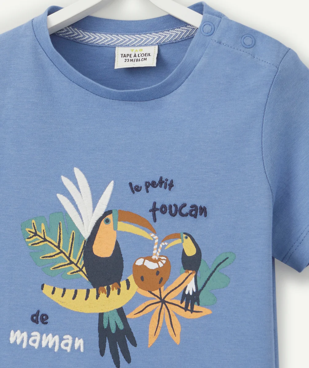 T-SHIRT BÉBÉ GARÇON BLEU EN COTON ANTI UV BIO IMPRIMÉ TOUCAN
