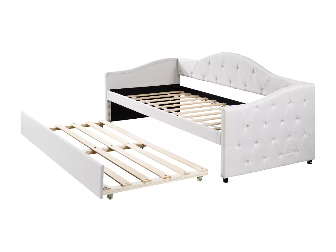 Lit gigogne 90 x 200 cm + lit 90 x 190 cm, canapé-lit - tissu en lin - coloris beige (sans matelas)