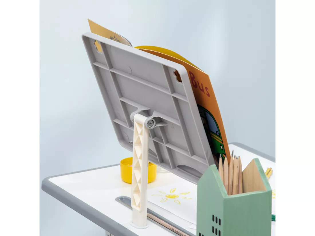 Bureau enfant avec chaise - ensemble bureau et chaise réglable - support de lecture, case - gris blanc