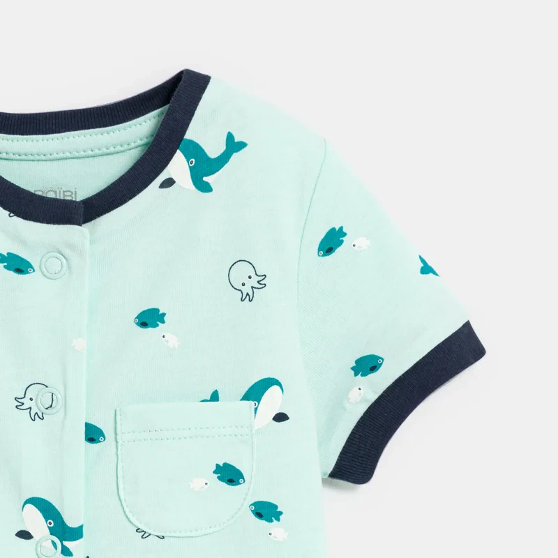 Combi courte poissons bleu bébé garçon Bleu