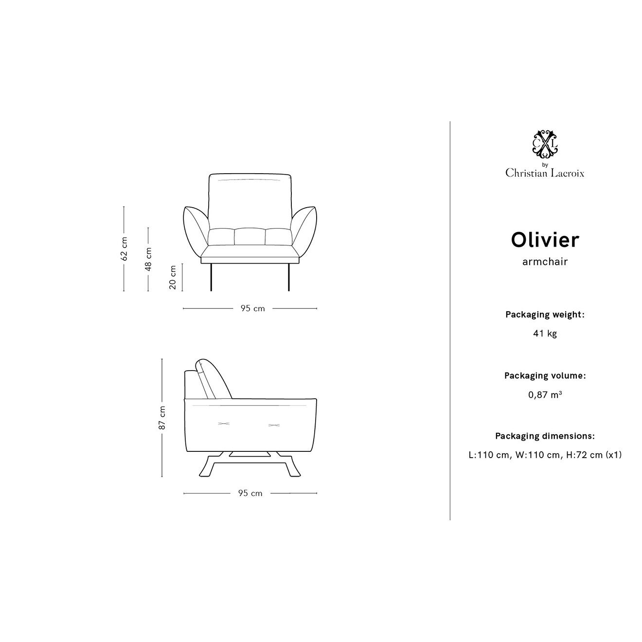 CXL by Christian Lacroix Fauteuil Olivier bleu - 95x95x87 cm