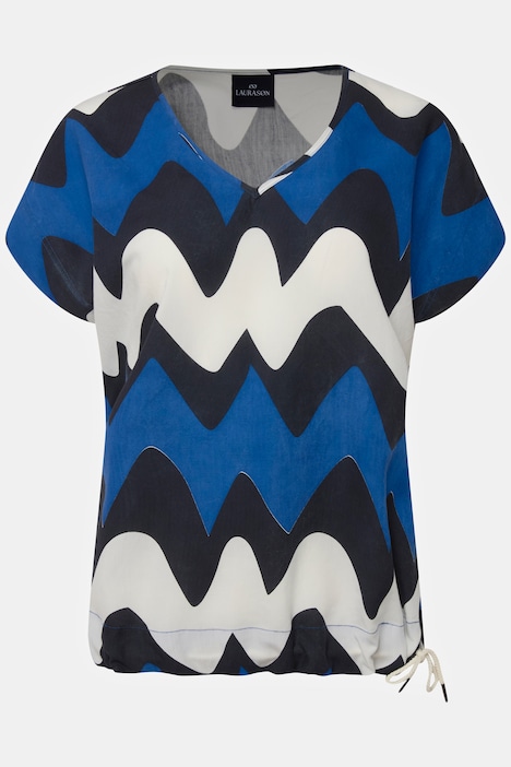 Bluse, oversized, Zackenmuster, V-Ausschnitt, Halbarm