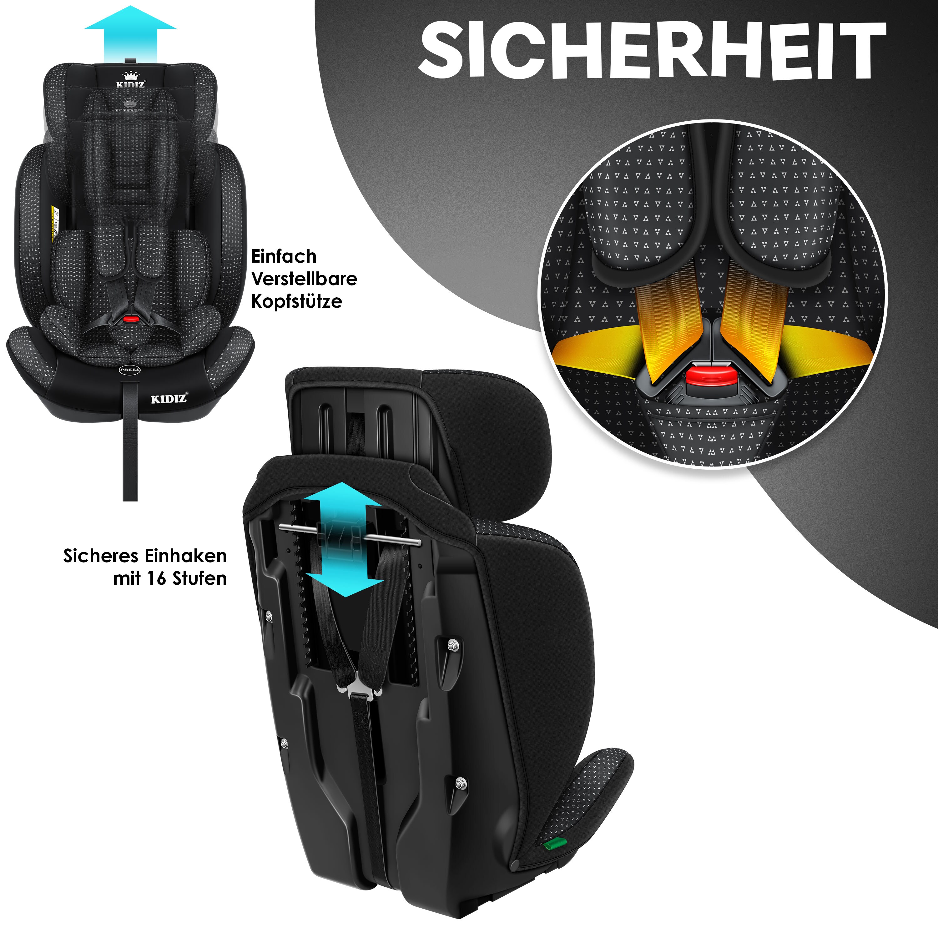 KIDIZ® Autokindersitz Kindersitz Kinderautositz | Autositz Sitzschale | 9 kg - 36 kg 1-12 Jahre | Gruppe 1/2/3 | universal | zugelassen nach ECE R129/03 | 6 verschiedenen Farben |