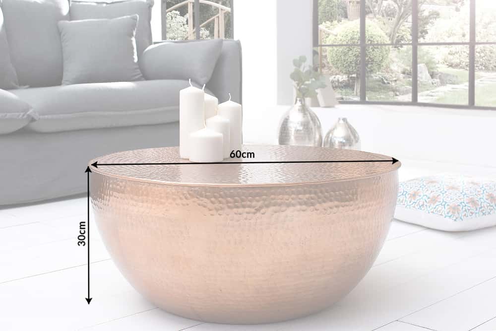 Runder Couchtisch ORIENT II 60cm kupfer Metall Aluminium Hammerschlag Design handmade