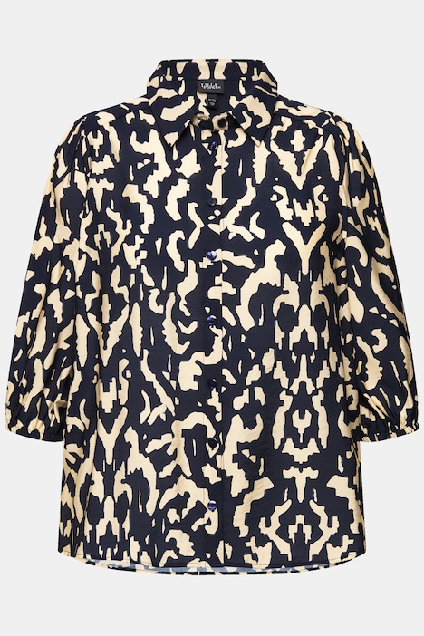 Bluse, Oversized, Hemdkragen, 3/4-Arm, hinten länger