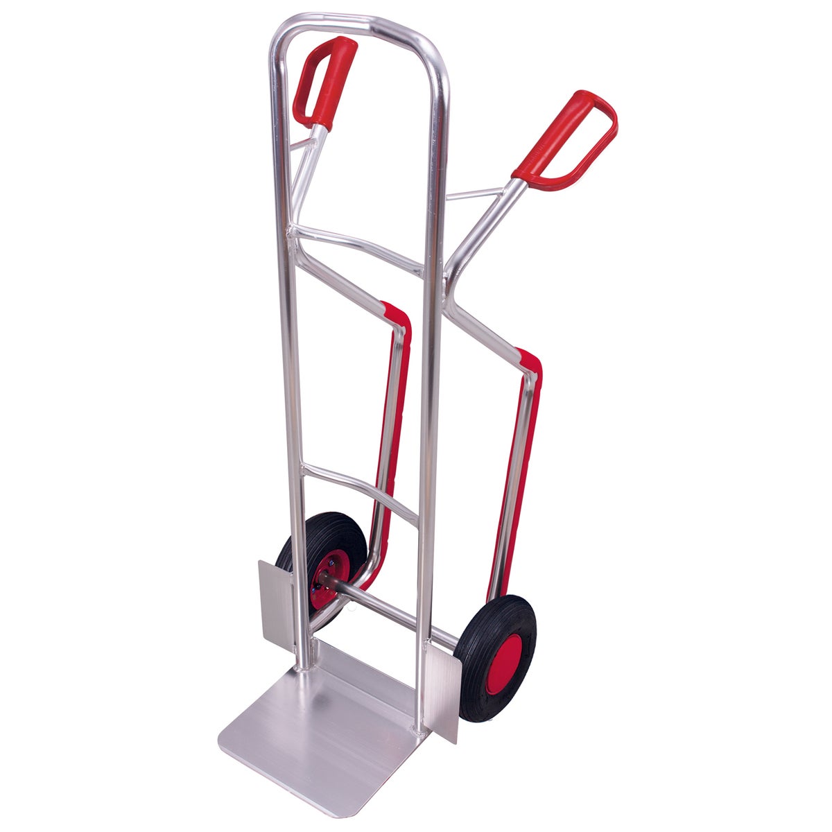 VARIOfit aluminium steekwagen, 200 kg laadvermogen, kunststof glijders met gebogen dwarsbalken, luchtbanden