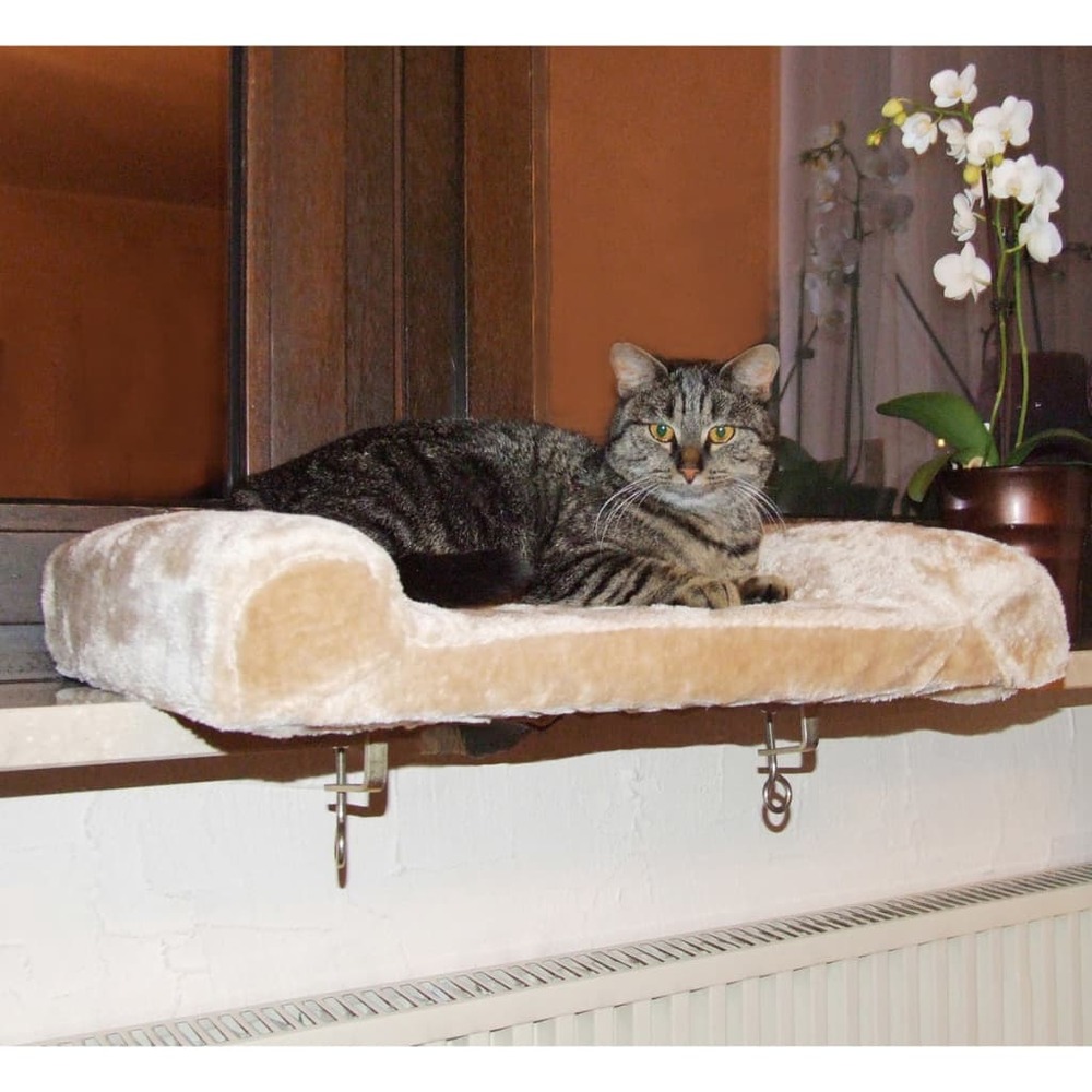 Lit de rebord de fenêtre pour chats beige 36 x 56 cm 82656