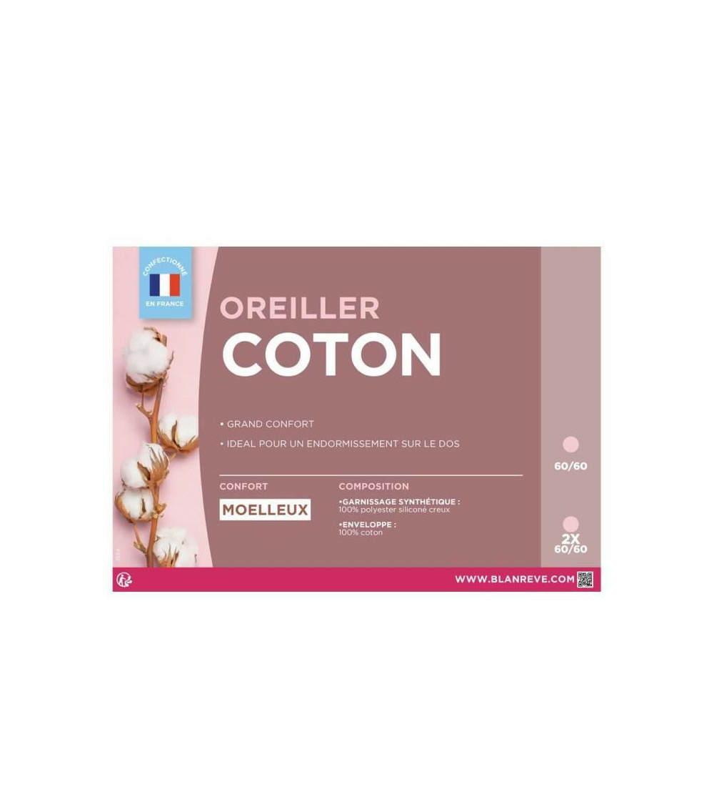 Oreiller en coton - 60 x 60 cm - blanc