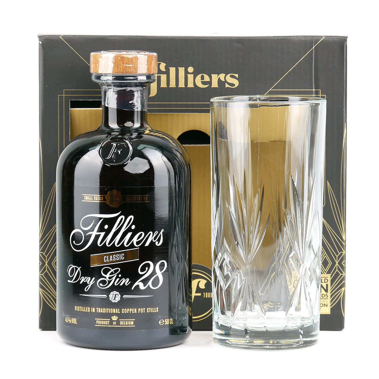 Coffret Filliers dry gin 28 et le verre (Belgique) - 46% - Filliers