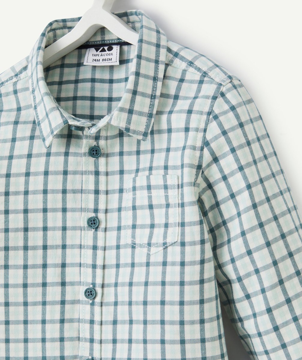 CHEMISE À CARREAUX BÉBÉ GARÇON EN COTON VERT AVEC POCHE