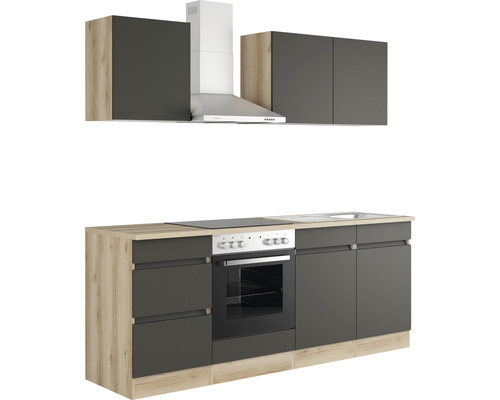 Optifit keukenblok met apparatuur Noah420 210 cm antraciet mat gedemonteerde variant omkeerbaar KMNO 212E-0+