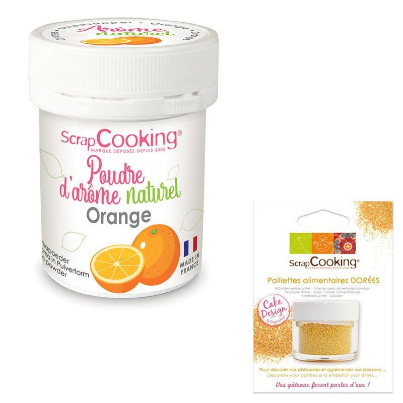 Arôme alimentaire naturel en poudre orange + paillettes dorées Scrapco