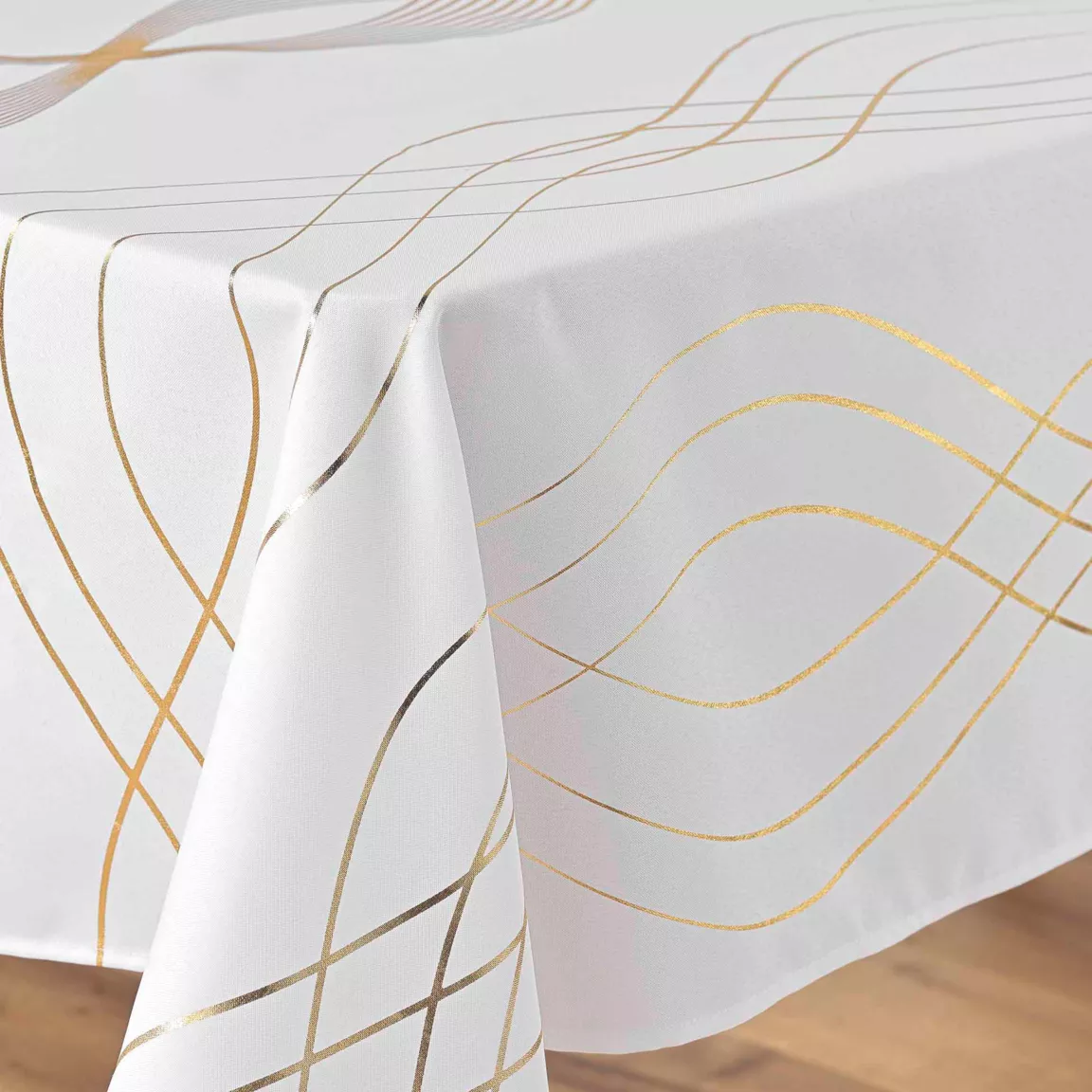 Nappe de Noël rectangulaire (150 x 240 cm) Elona métallisé Blanc
