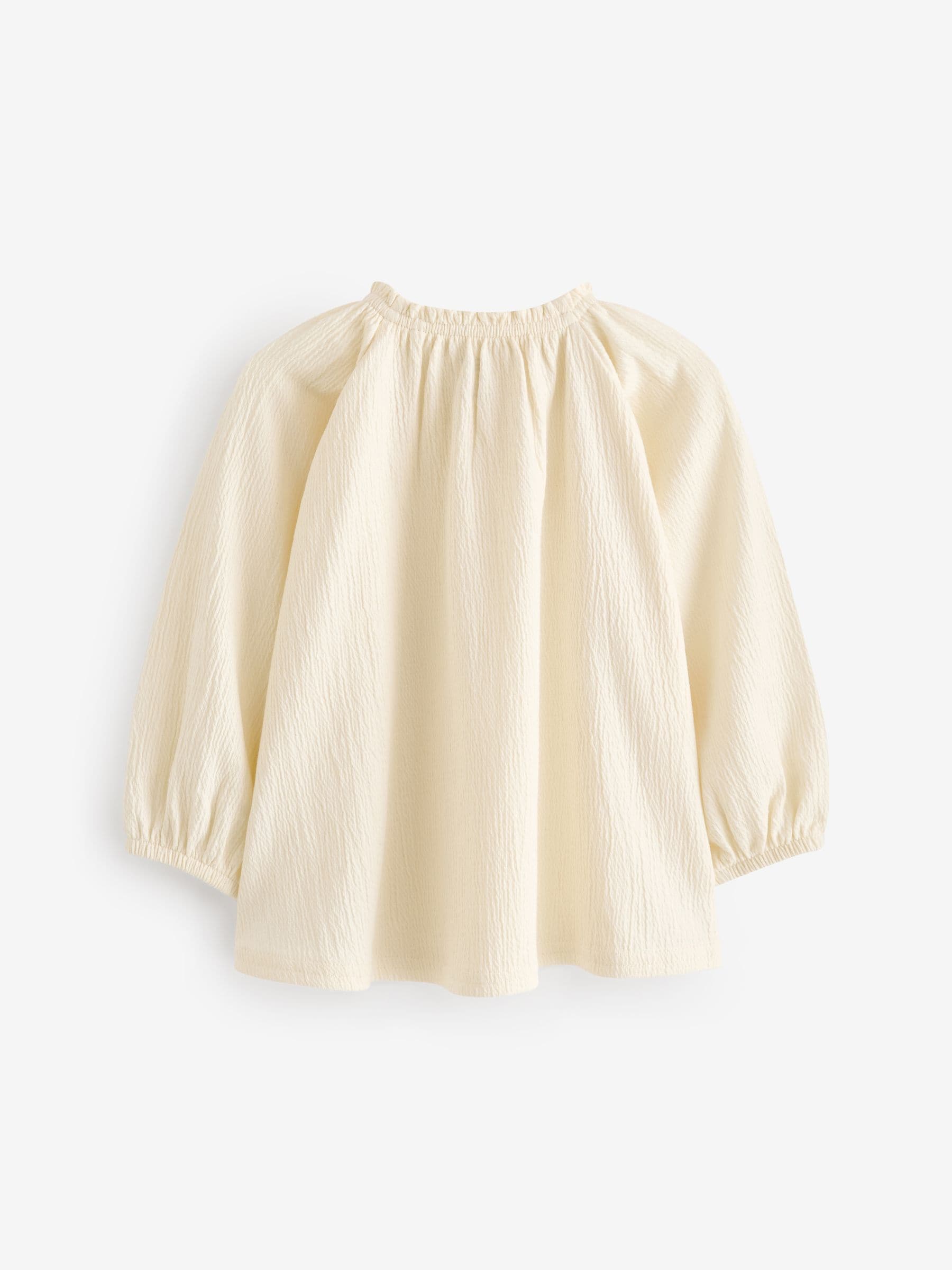 Crème - Blouse met lange mouwen en geplooide hals (3mnd-7jr)