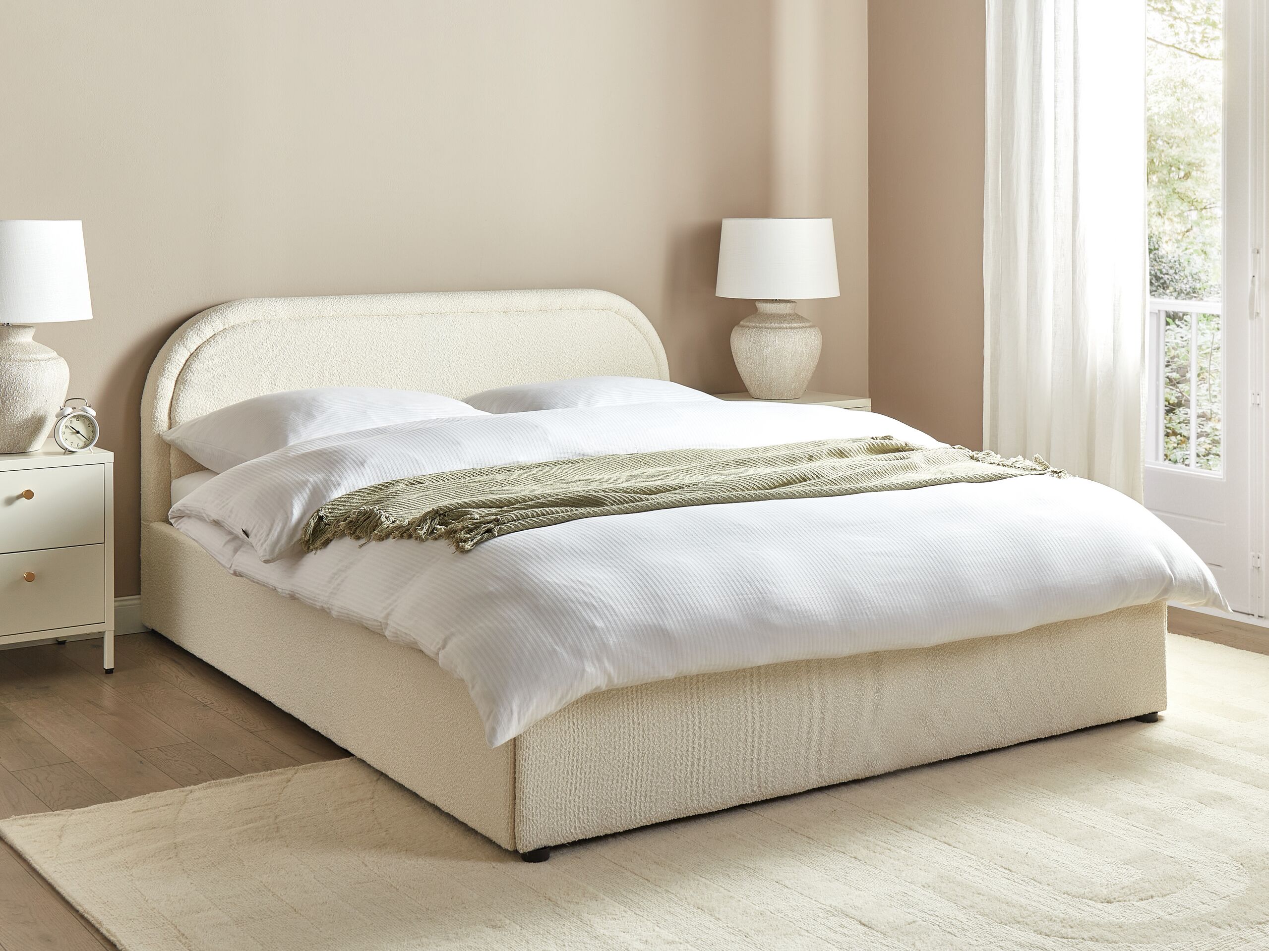 Beliani-QUILLIEN-Bed met opbergruimte-Lichtbeige-160 x 200 cm-Bouclé