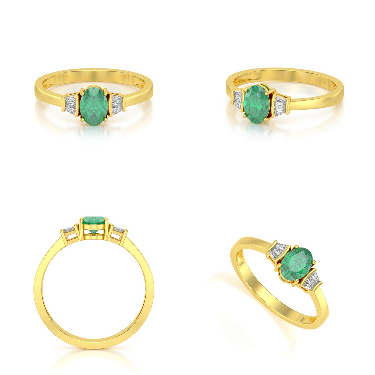 Bague ADEN Or 585 Jaune Emeraude et diamants 1.99grs