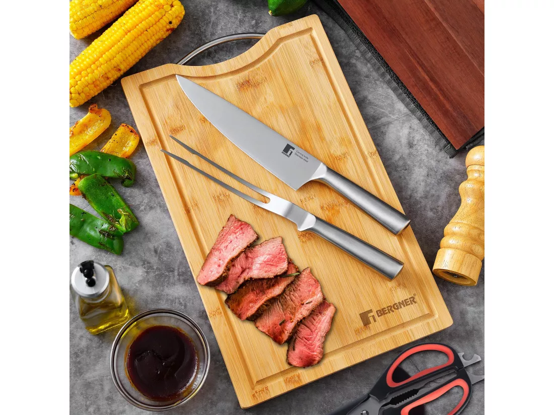 Ensemble couteau de chef en acier inoxydable Bergner + fourchette à viande BBQ