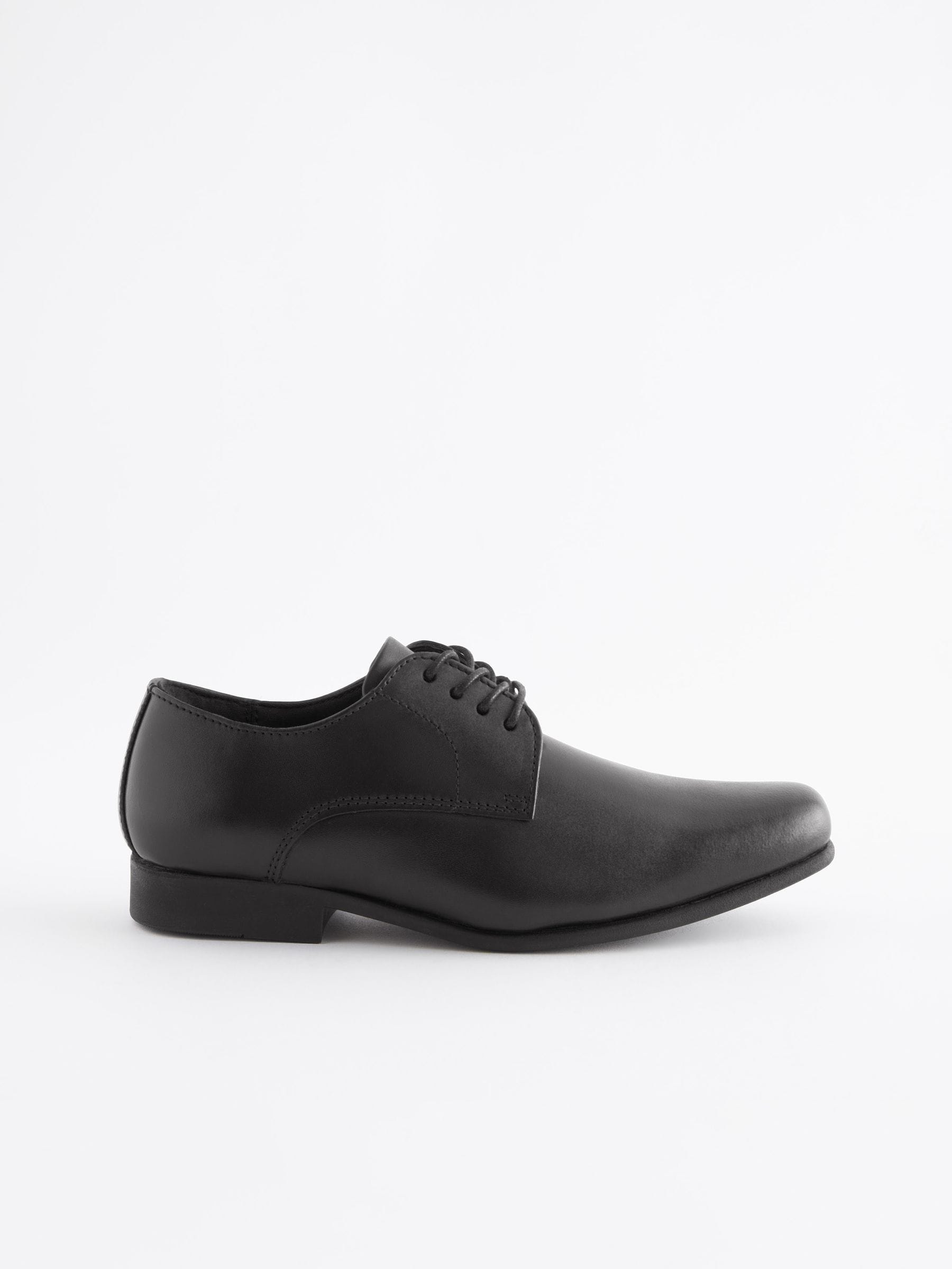 Zwart - Schoolschoenen van leer met veters