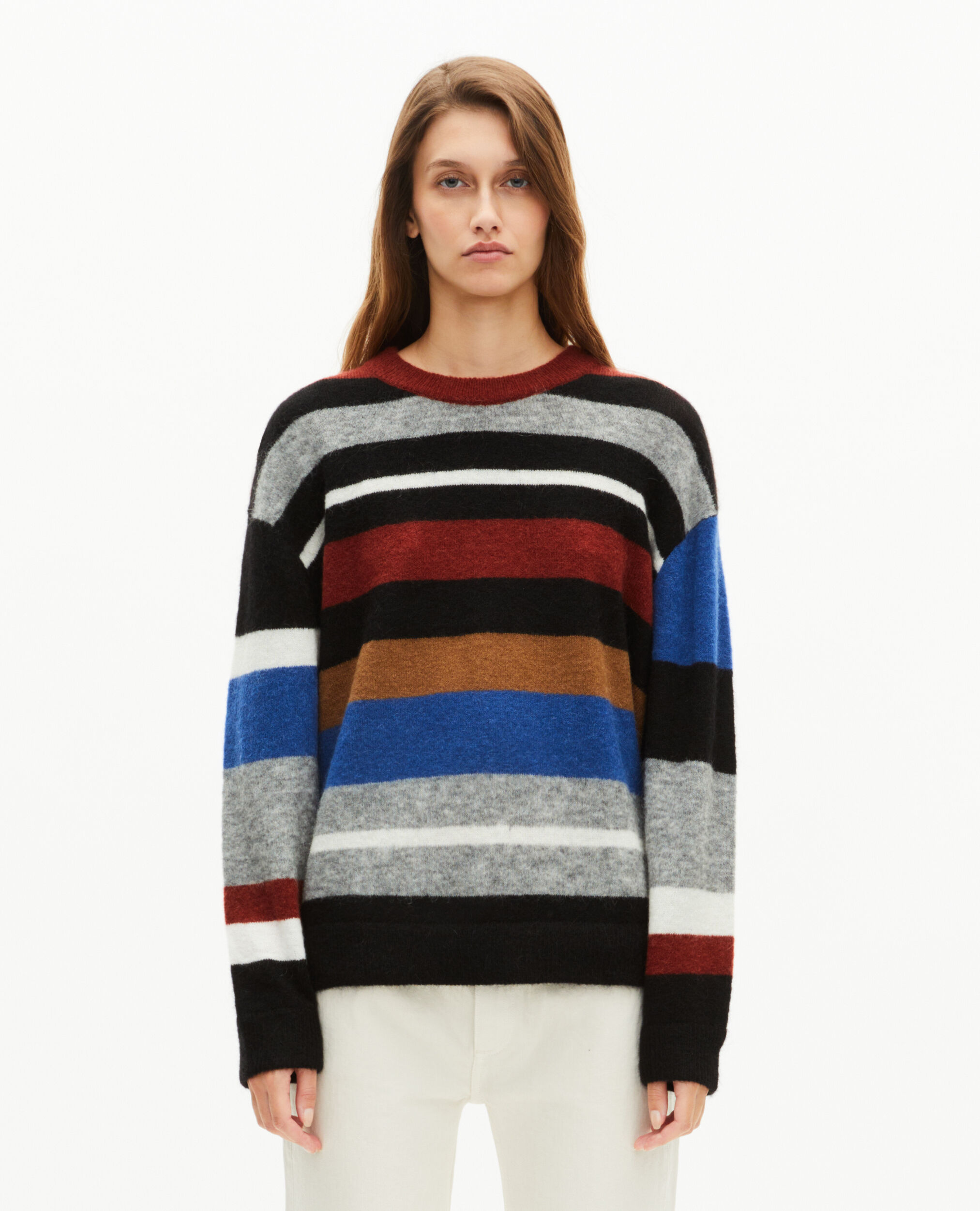 Pull en laine mélangée à rayures multicolores