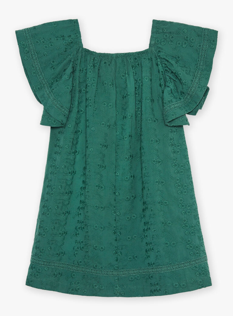 Robe vert sapin à broderies fleuries