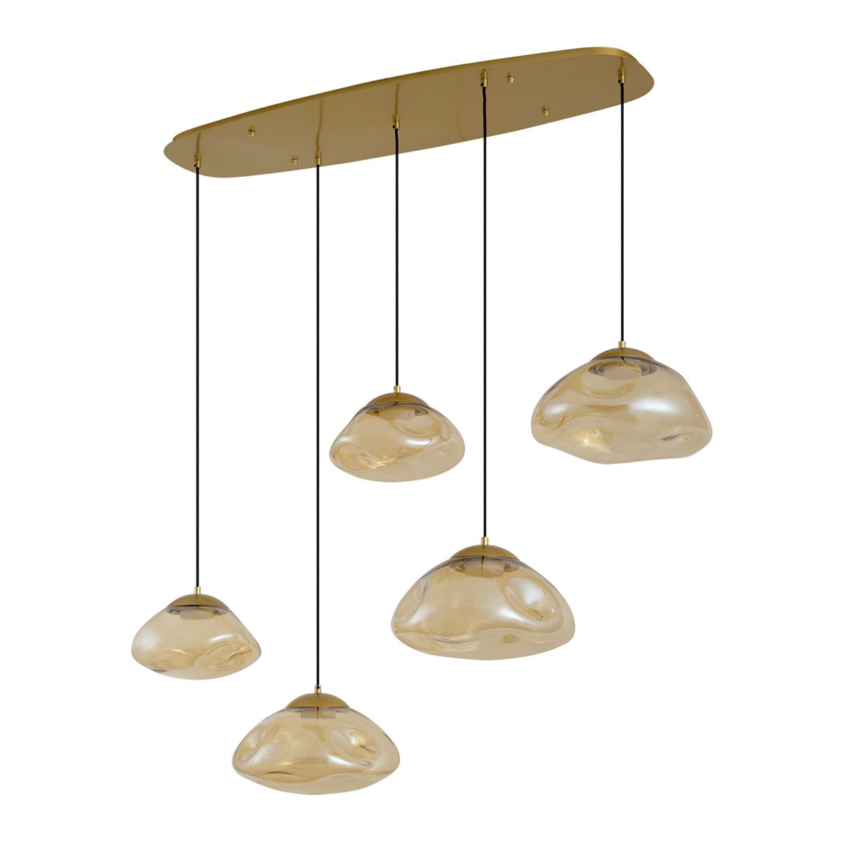 Hotel Chique hanglamp messing met amber glas 5-lichts - Gus